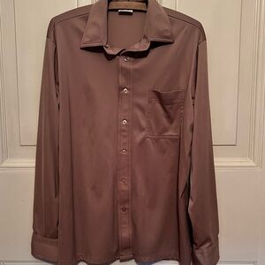 VTG Kings Road Polyester Men's L Brown Long Sleeve Shirt